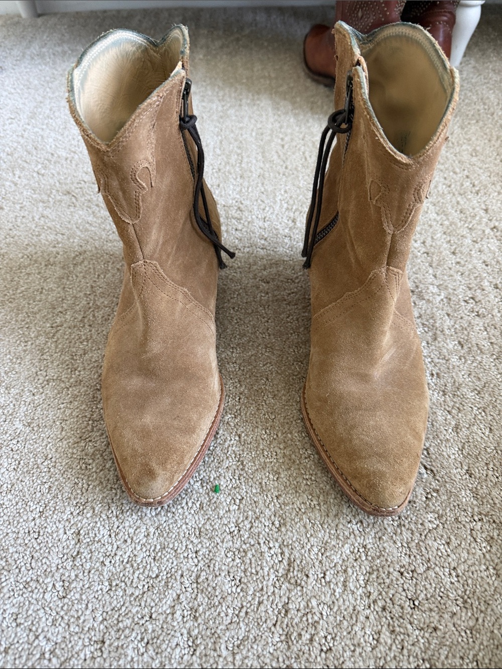 Free People Tan Suede Western Ankle Booties
